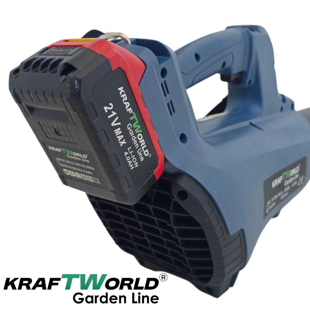 Акумулаторна духалка за листа KraftWorld 21V, 2×4Ah батерии