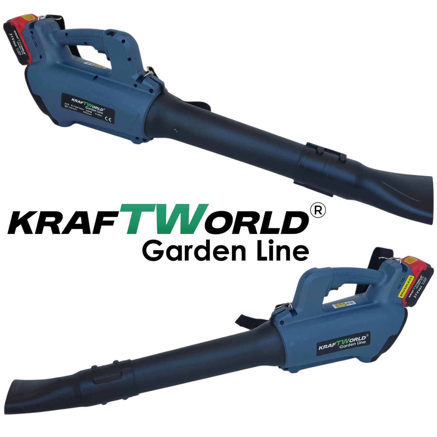 Акумулаторна духалка за листа KraftWorld 21V, 2×4Ah батерии