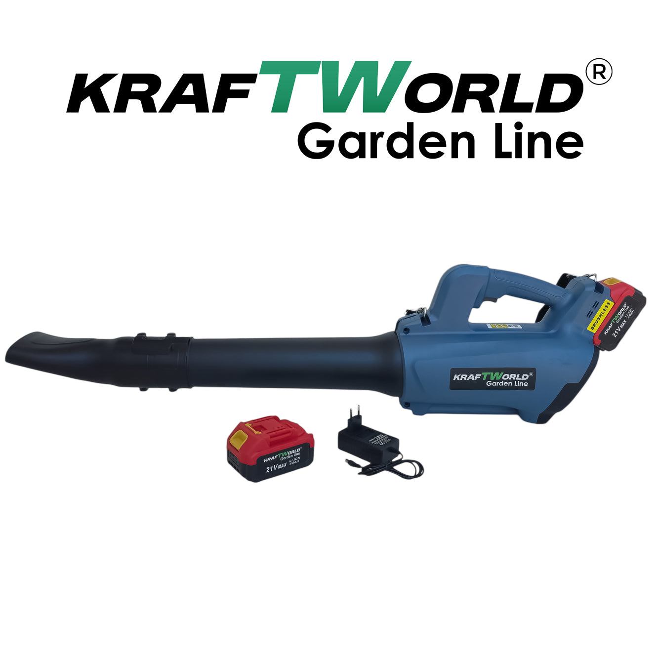 Акумулаторна духалка за листа KraftWorld 21V, 2×4Ah батерии