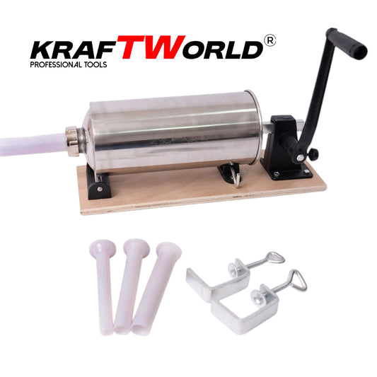 Хоризонтална Пълначка за Колбаси KraftWorld – Неръждаема Стомана, 4 кг, 3 Фунии