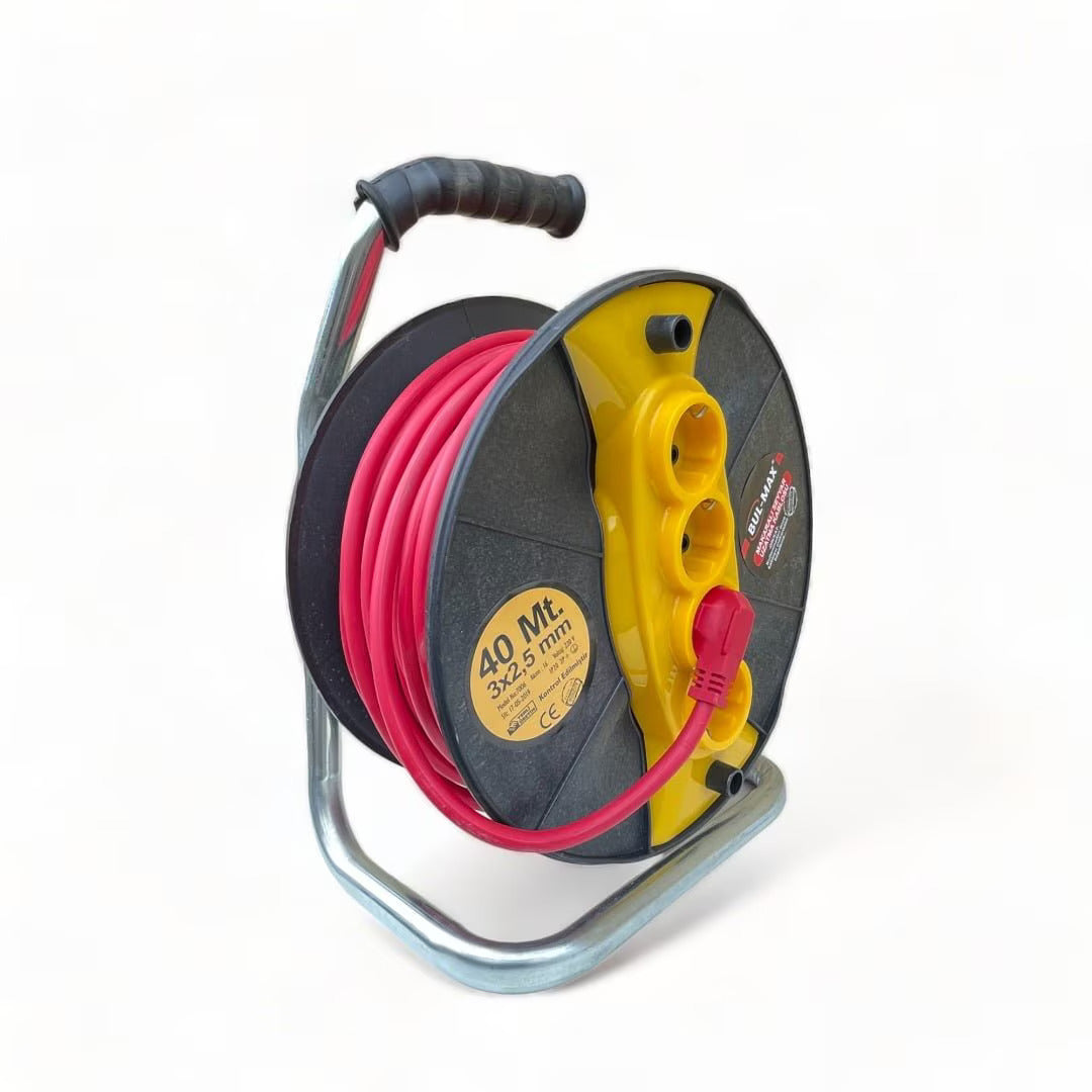 Удължител с макара Bul-Max 40m, 4 гнезда, 3×2,5 mm, транспортна дръжка