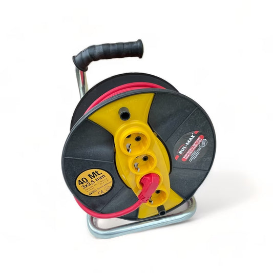 Удължител с макара Bul-Max 40m, 4 гнезда, 3×2,5 mm, транспортна дръжка