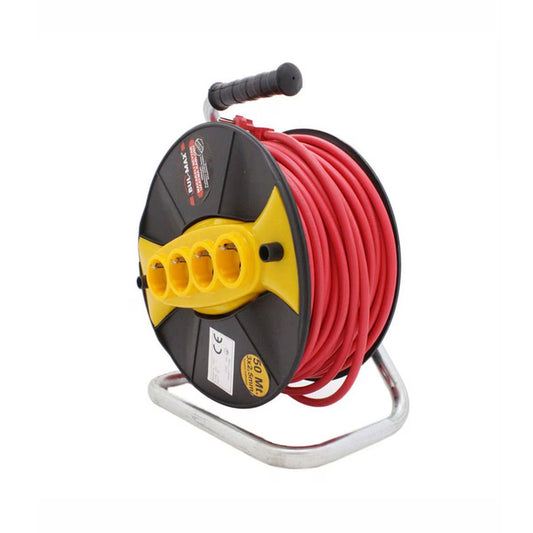 Удължител с макара Bul-Max 50m, 4 гнезда, 3×2,5 mm, транспортна дръжка