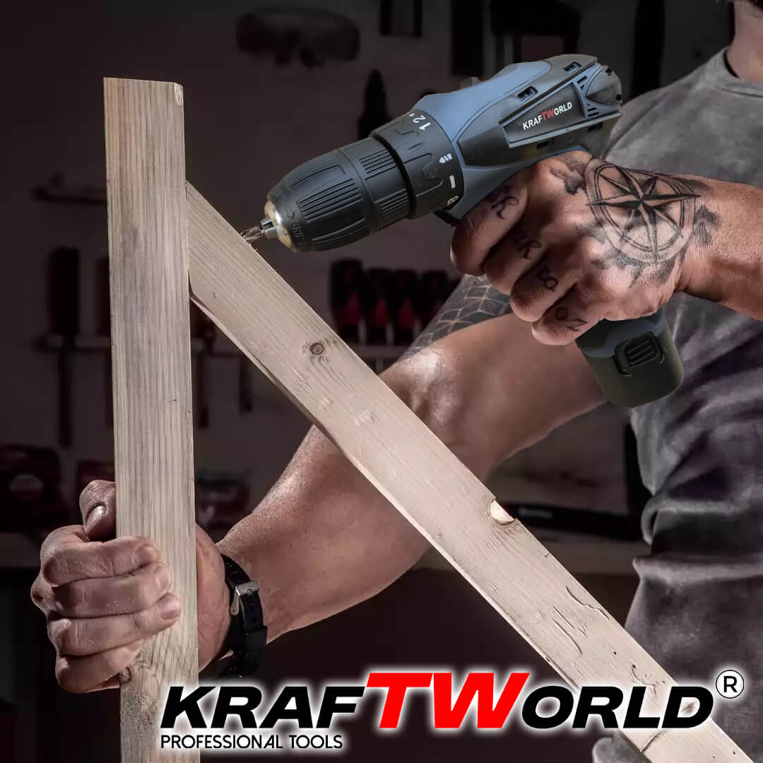 Мощен Акумулаторен Винтоверт KraftWorld с Удължение и Вложки