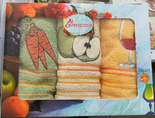 Комплект 3 броя Кухненски кърпи "Плодове и зеленчуци"