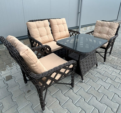 Градински Комплект "Калифорния" - 2 стола , канапе с възглавници и стъклена маса