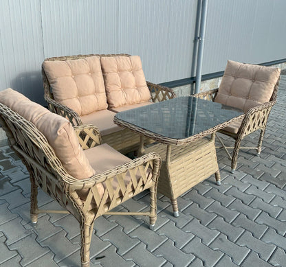 Градински Комплект "Калифорния" - 2 стола , канапе с възглавници и стъклена маса