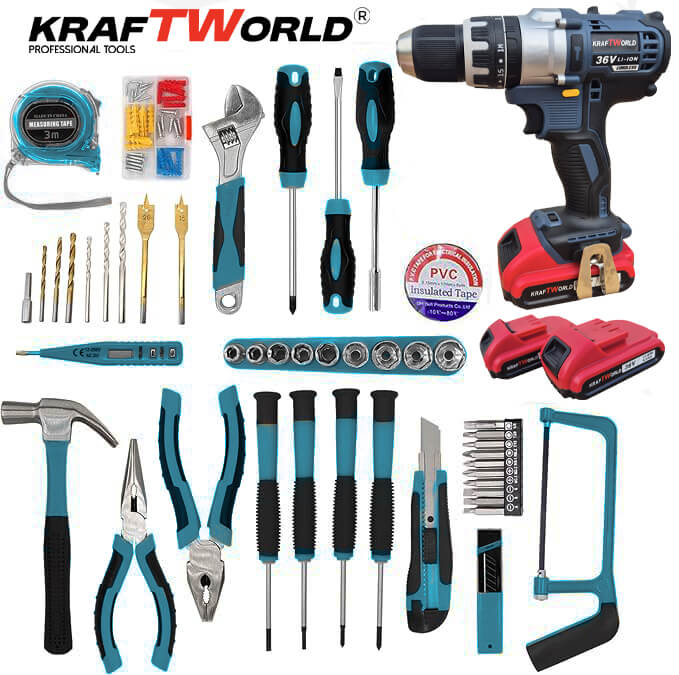 Акумулаторен Ударен Винтоверт KraftWorld с 2 Батерии + 111 Части Инструменти в Куфар