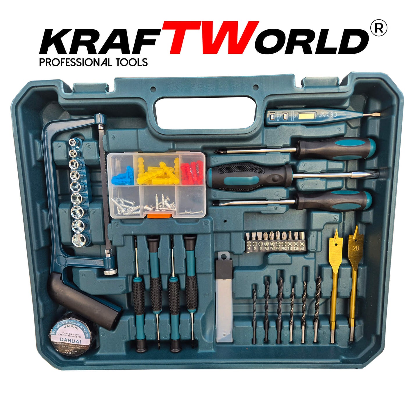 Акумулаторен Ударен Винтоверт KraftWorld с 2 Батерии + 111 Части Инструменти в Куфар