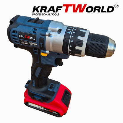 Акумулаторен Ударен Винтоверт KraftWorld с 2 Батерии + 111 Части Инструменти в Куфар