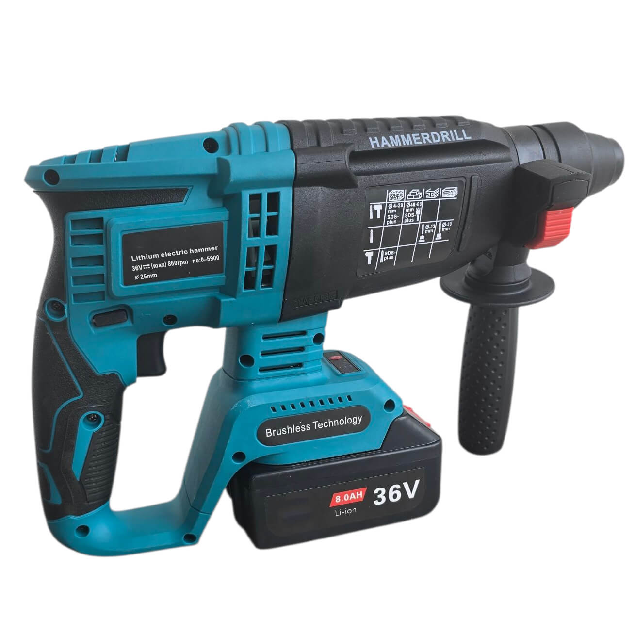 Безчетков акумулаторен перфоратор 36V, SDS-plus, с шило и секач