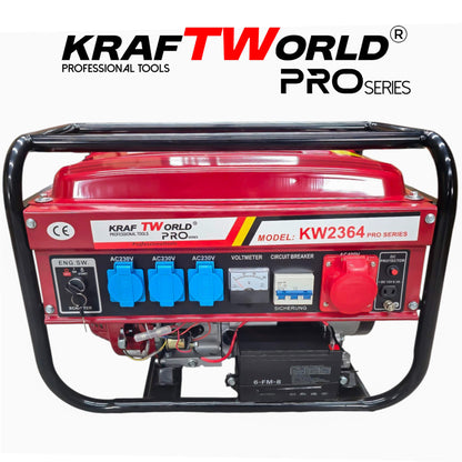 Четиритактов Бензинов генератор 4.5 kW с дистанционно запалване KraftWorld PRO Агрегат за ток с електрически старт и акумулатор