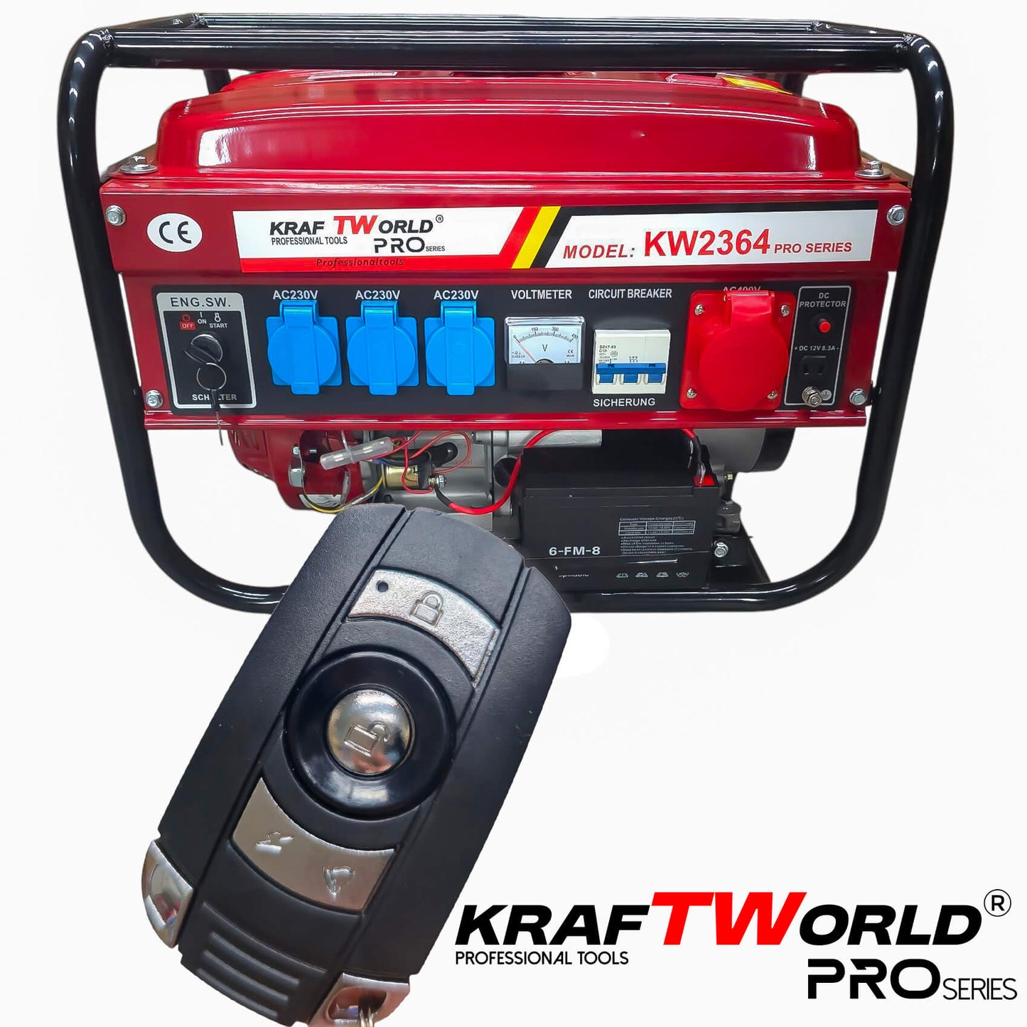 Четиритактов Бензинов генератор 4.5 kW с дистанционно запалване KraftWorld PRO Агрегат за ток с електрически старт и акумулатор