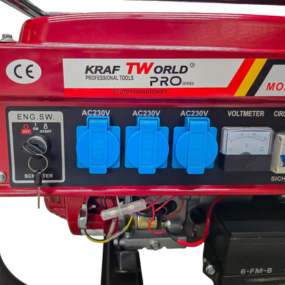 Четиритактов Бензинов генератор 4.5 kW с дистанционно запалване KraftWorld PRO Агрегат за ток с електрически старт и акумулатор