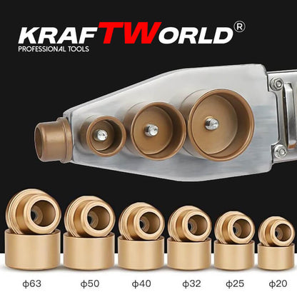 Поялник за полипропиленови тръби Ф20–63 мм KraftWorld 2500W Лепачка за ППР + ножица и ръкавици