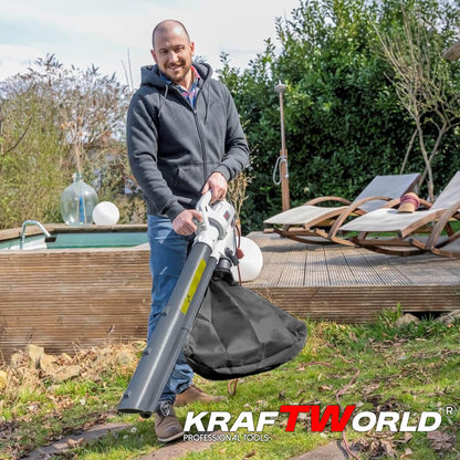 Електрически листосъбирач KraftWorld 3000W – Издухване, Засмукване, Раздробяване