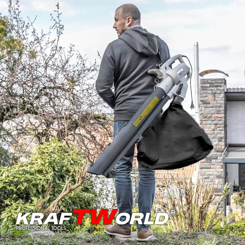 Електрически листосъбирач KraftWorld 3000W – Издухване, Засмукване, Раздробяване