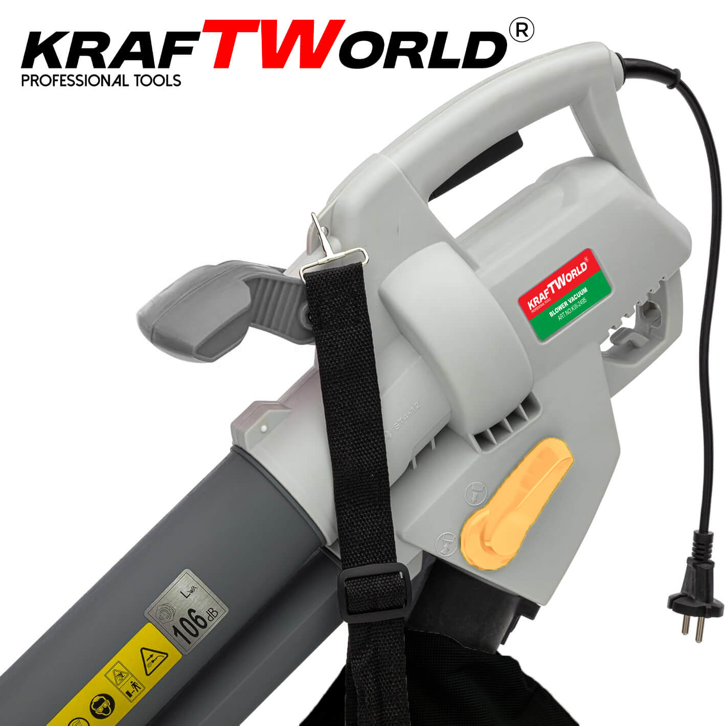 Електрически листосъбирач KraftWorld 3000W – Издухване, Засмукване, Раздробяване