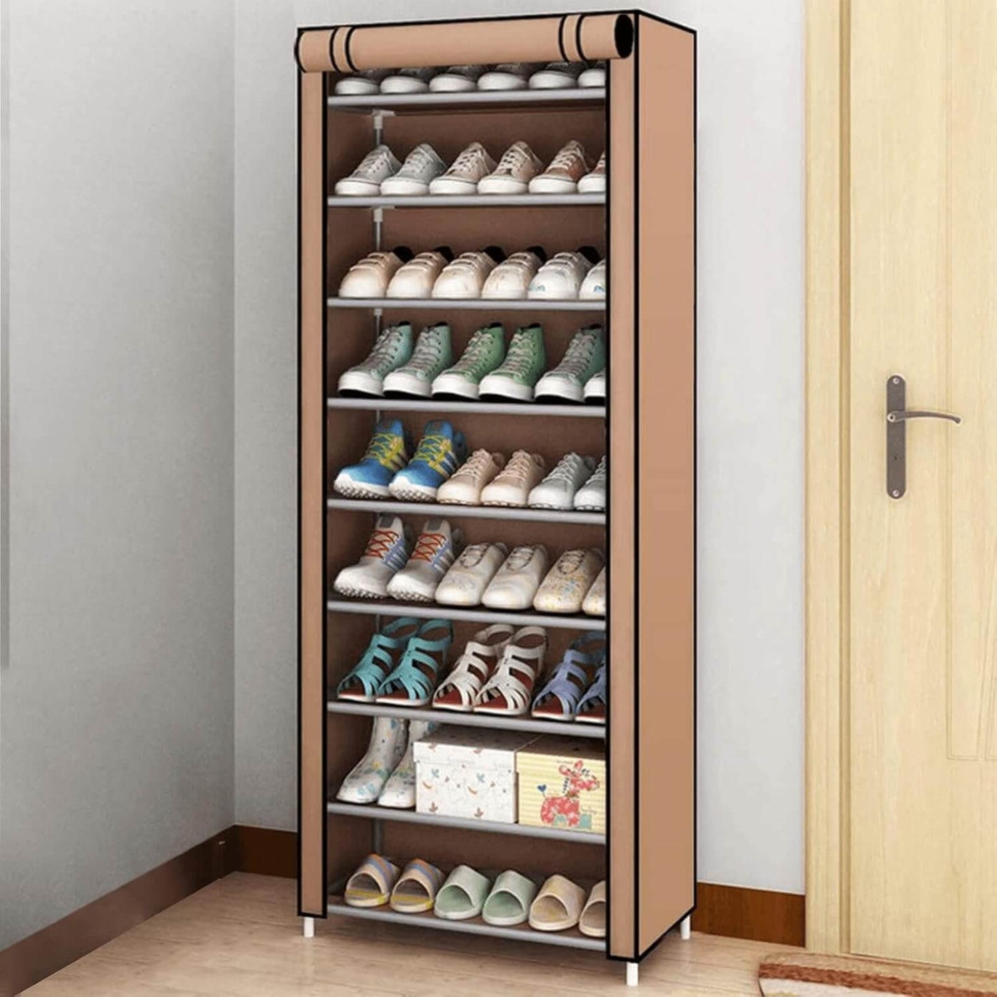 Текстилен шкаф за обувки с 9 рафта – до 27чифта