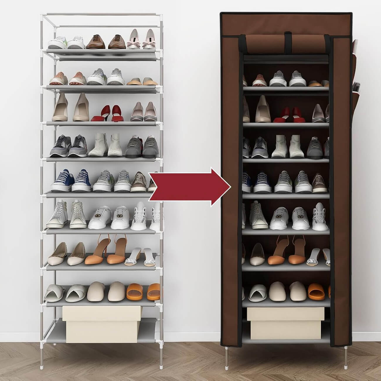 Текстилен шкаф за обувки с 9 рафта – до 27чифта