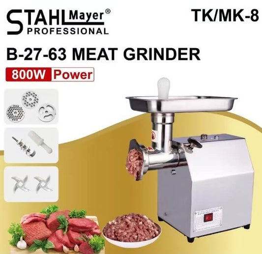 Професионална Електрическа Месомелачка STAHLMAYER TK/MK-8 с Редуктор 800W от Неръждаема Стомана