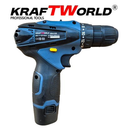 Мощен Акумулаторен Винтоверт KraftWorld с Удължение и Вложки