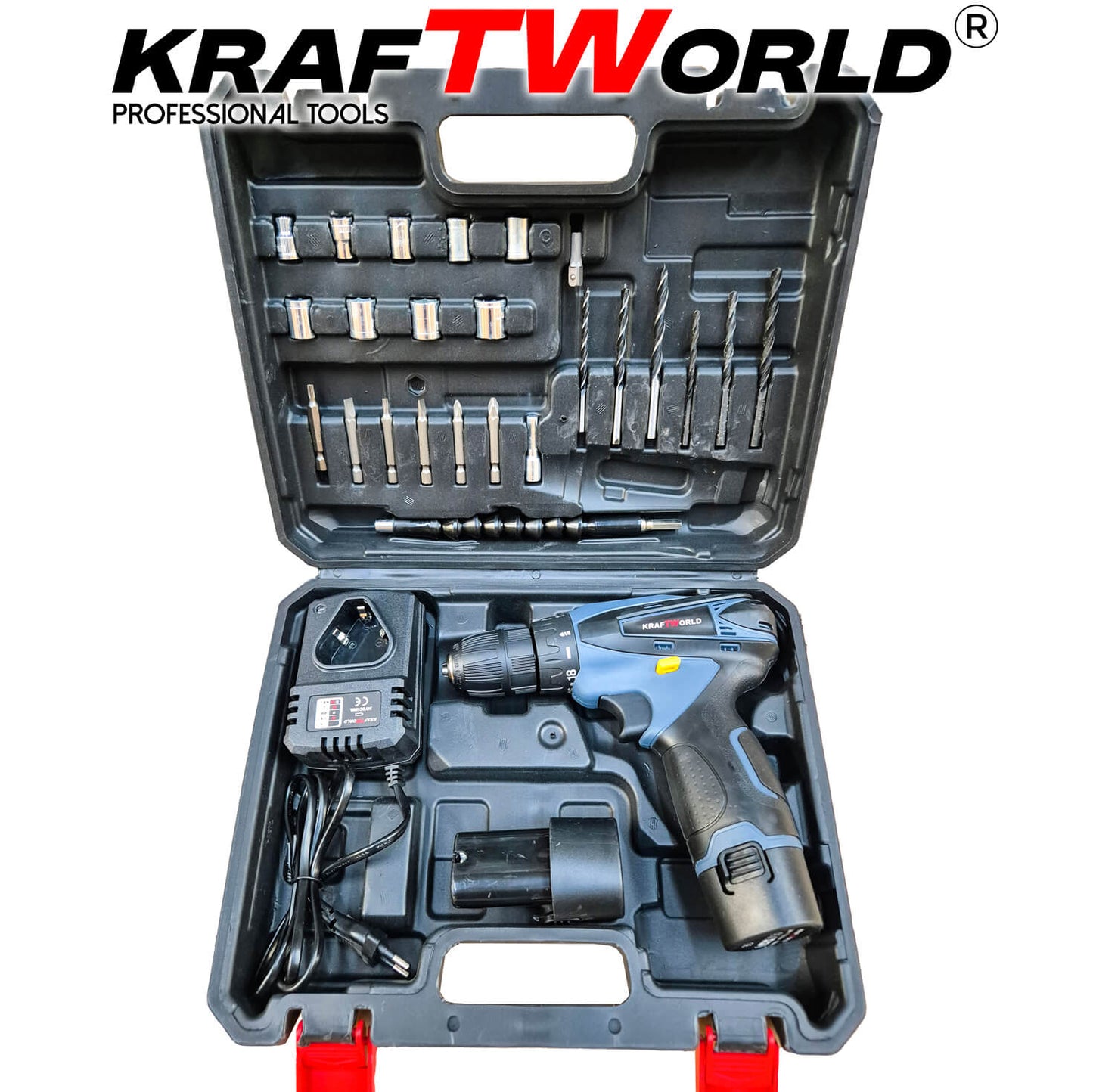 Мощен Акумулаторен Винтоверт KraftWorld с Удължение и Вложки