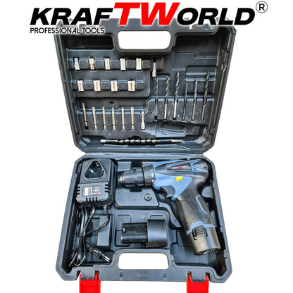 Мощен Акумулаторен Винтоверт KraftWorld с Удължение и Вложки