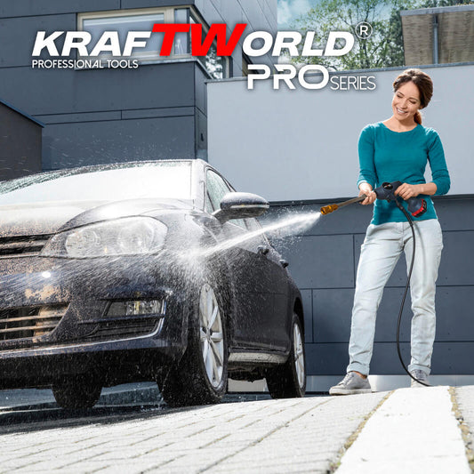Акумулаторна Водоструйка KraftWorld с 2 Батерии Налягане 26 бара + Kонтейнер за Препарат и Аксесоари
